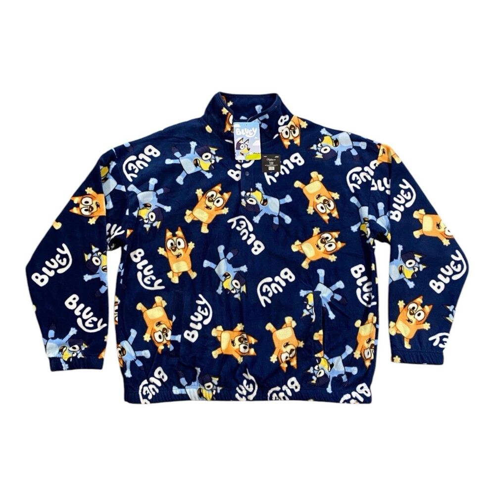 Bluey Bingo Fleece Pullover Adult Medium Unisex Cozy Cartoon Jacket Pockets NWT